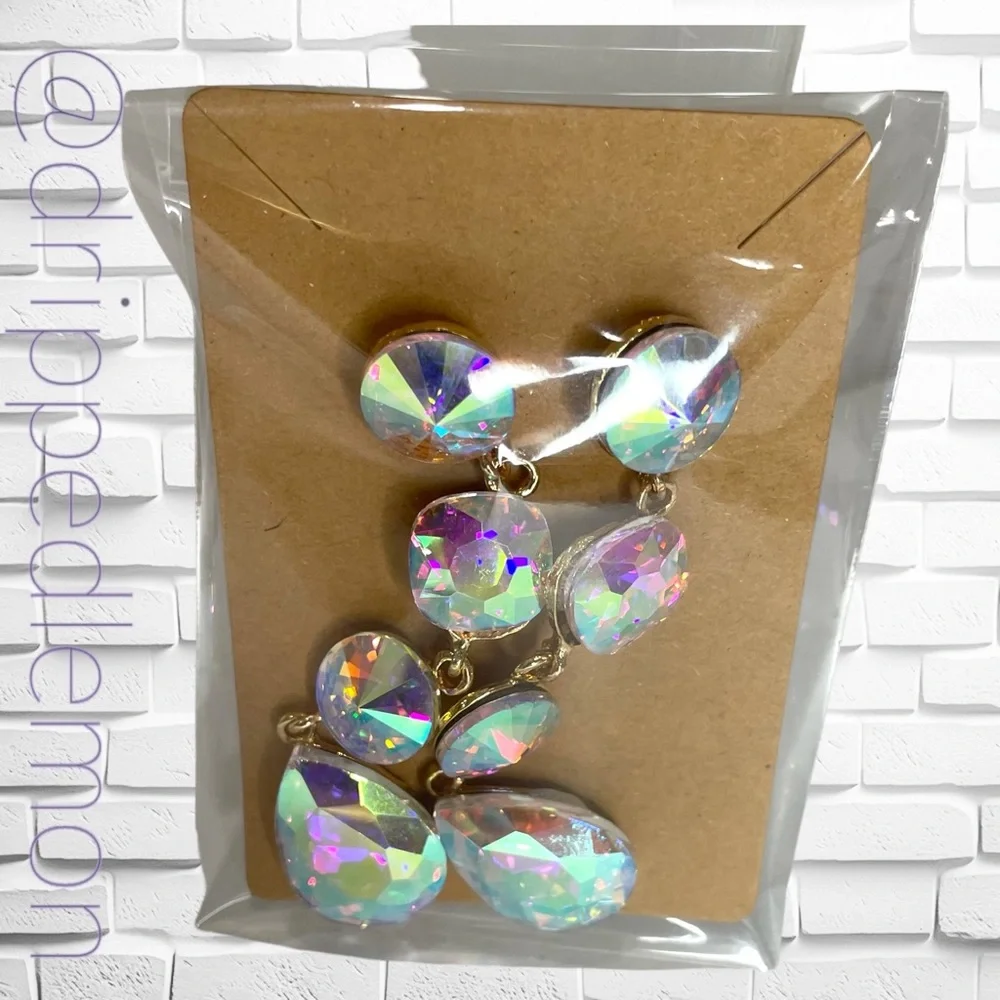 🆕 Glamorous Multicolor Waterdrop Earrings Womens Beauty Pageant Ball Brand New - Picture 4 of 5